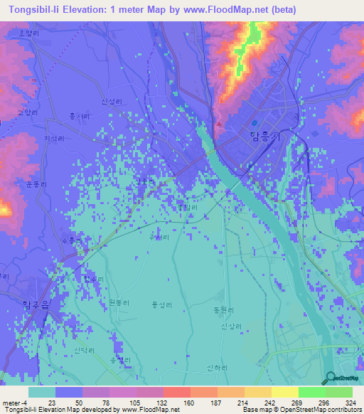 Tongsibil-li,North Korea Elevation Map