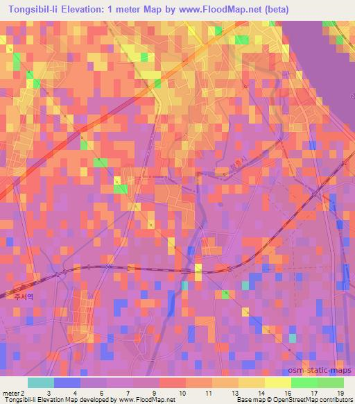 Tongsibil-li,North Korea Elevation Map
