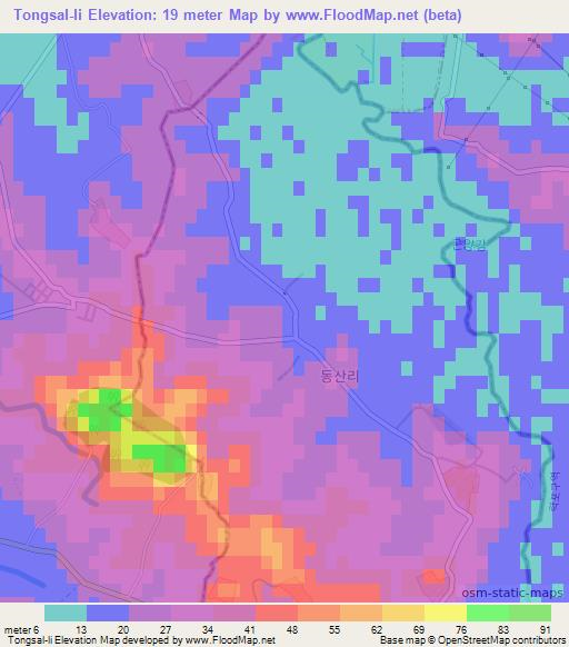 Tongsal-li,North Korea Elevation Map