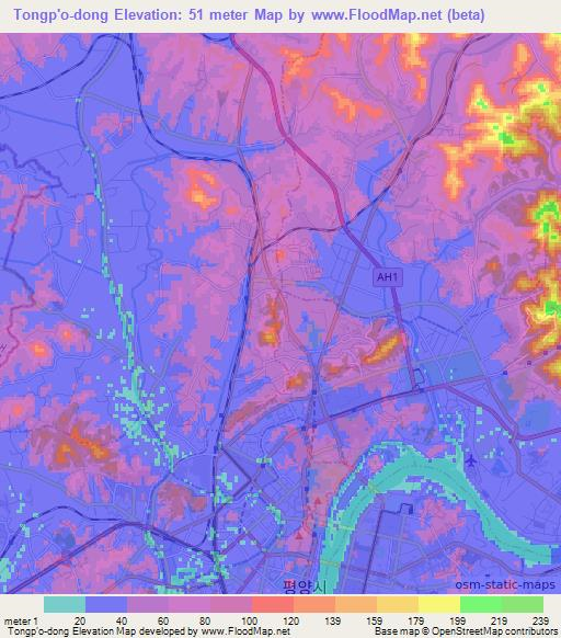 Tongp'o-dong,North Korea Elevation Map