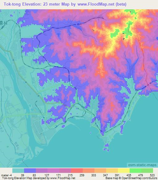Tok-tong,North Korea Elevation Map