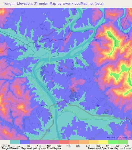 Tong-ni,North Korea Elevation Map