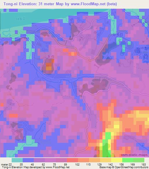 Tong-ni,North Korea Elevation Map