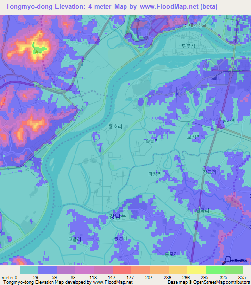 Tongmyo-dong,North Korea Elevation Map