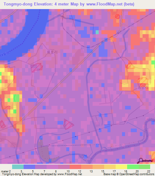 Tongmyo-dong,North Korea Elevation Map
