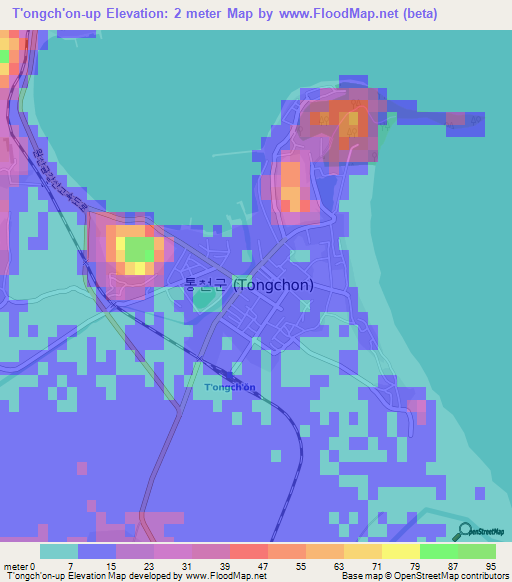 T'ongch'on-up,North Korea Elevation Map