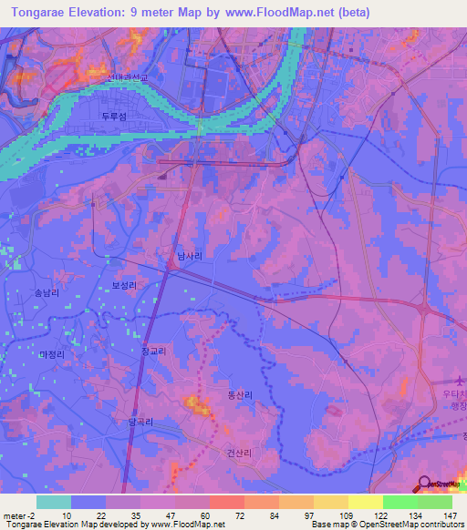 Tongarae,North Korea Elevation Map