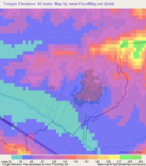 Tongan,North Korea Elevation Map