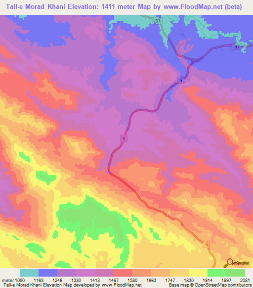 Tall-e Morad Khani,Iran Elevation Map