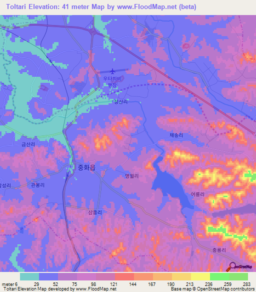 Toltari,North Korea Elevation Map