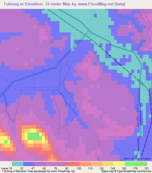 Toktong-ni,North Korea Elevation Map