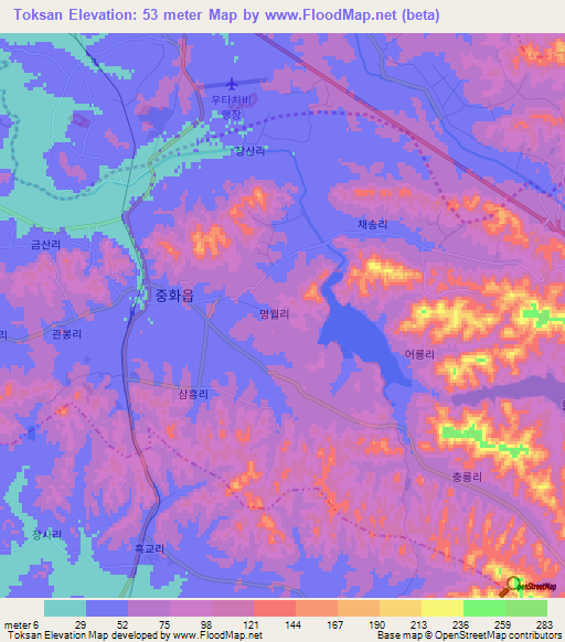 Toksan,North Korea Elevation Map