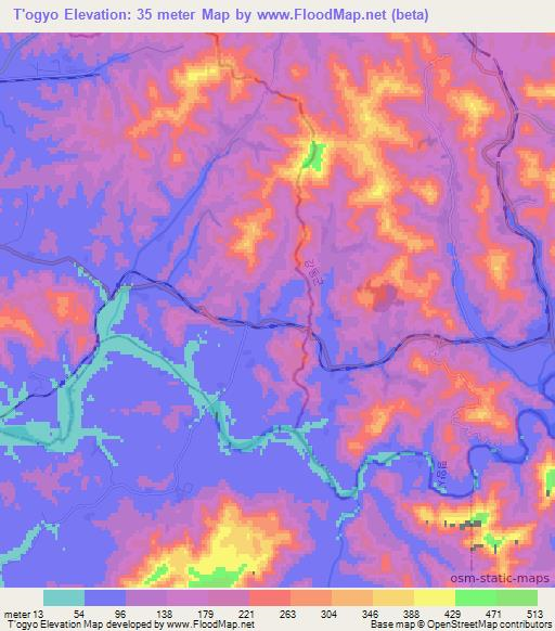 T'ogyo,North Korea Elevation Map