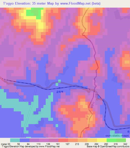 T'ogyo,North Korea Elevation Map