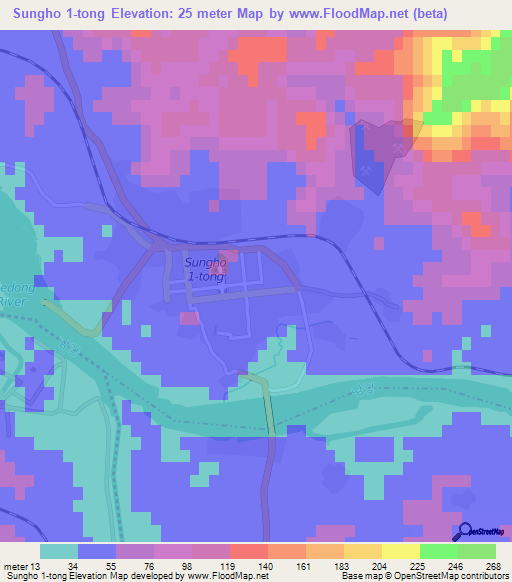 Sungho 1-tong,North Korea Elevation Map