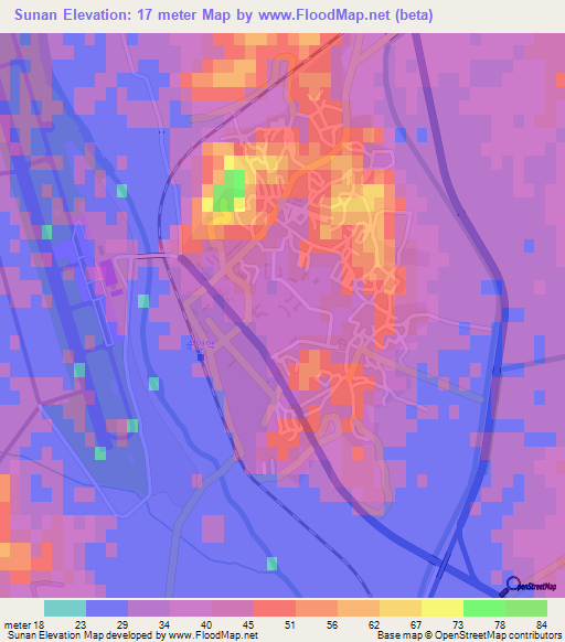 Sunan,North Korea Elevation Map