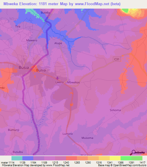 Mbweka,Kenya Elevation Map