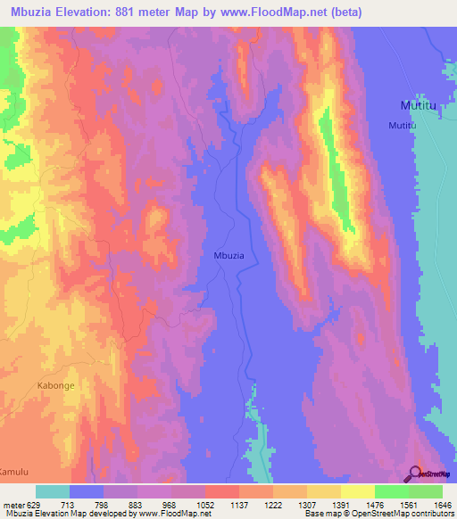 Mbuzia,Kenya Elevation Map