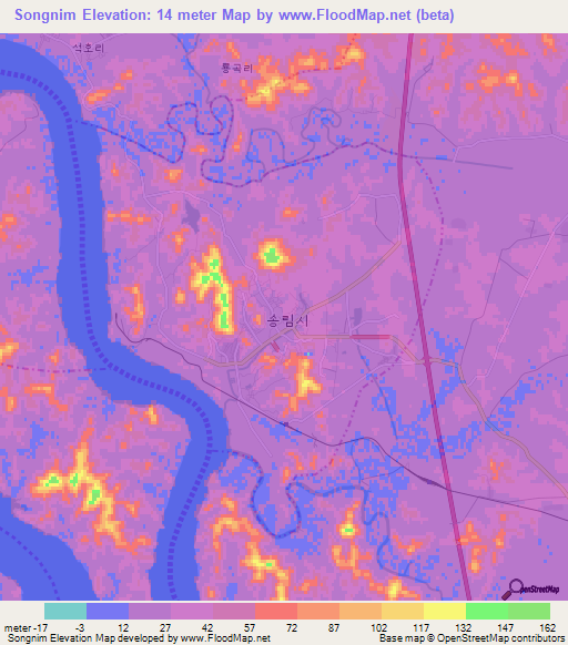 Songnim,North Korea Elevation Map