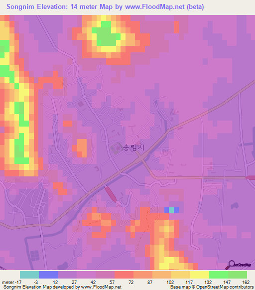 Songnim,North Korea Elevation Map