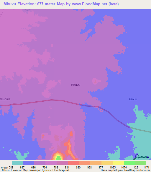 Mbuvu,Kenya Elevation Map