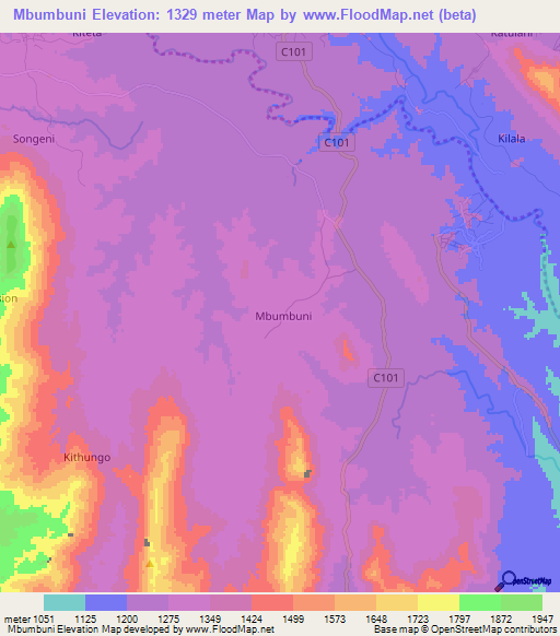 Mbumbuni,Kenya Elevation Map