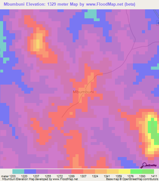 Mbumbuni,Kenya Elevation Map