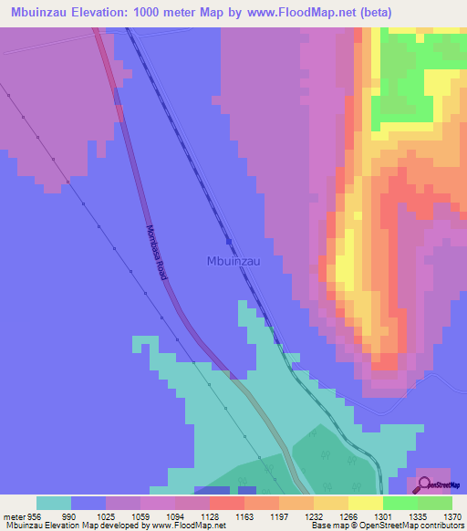 Mbuinzau,Kenya Elevation Map