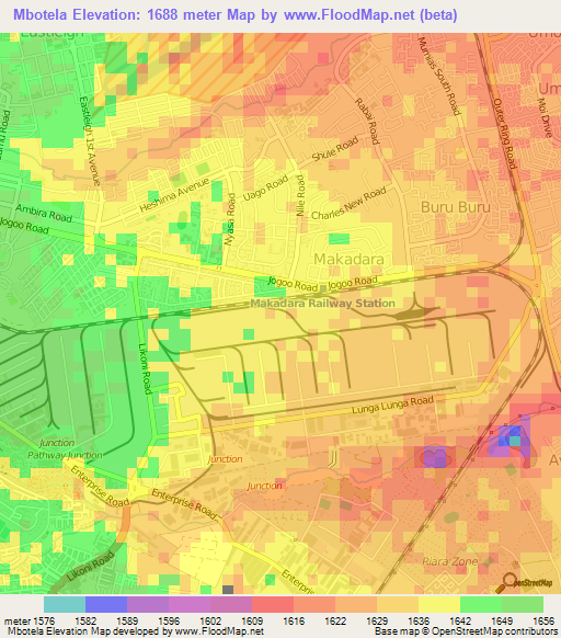 Mbotela,Kenya Elevation Map