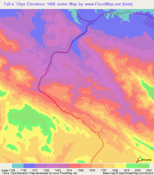 Tall-e `Olya,Iran Elevation Map