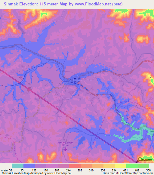 Sinmak,North Korea Elevation Map