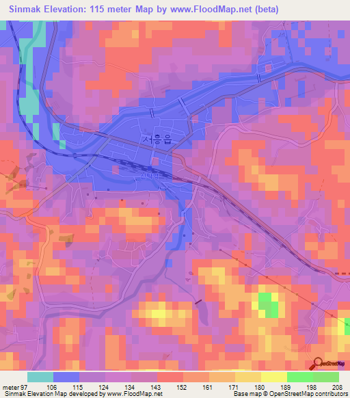 Sinmak,North Korea Elevation Map