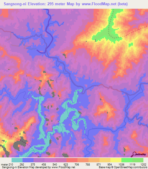 Sangsong-ni,North Korea Elevation Map