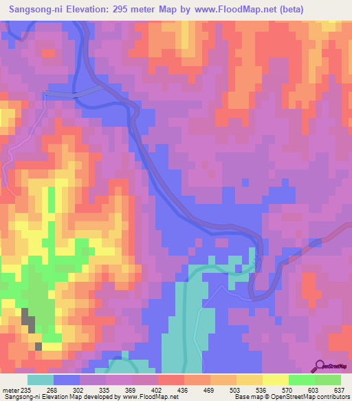 Sangsong-ni,North Korea Elevation Map