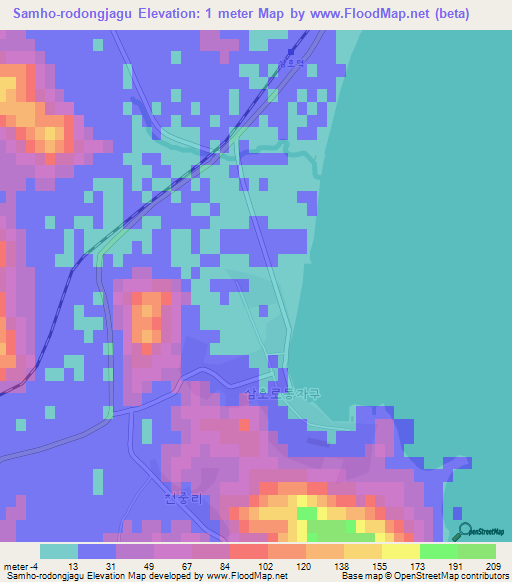 Samho-rodongjagu,North Korea Elevation Map