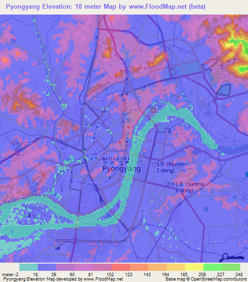 Pyongyang,North Korea Elevation Map