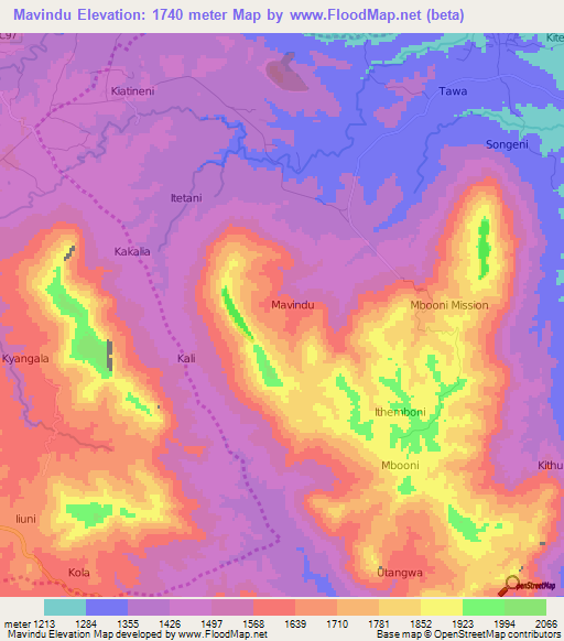 Mavindu,Kenya Elevation Map