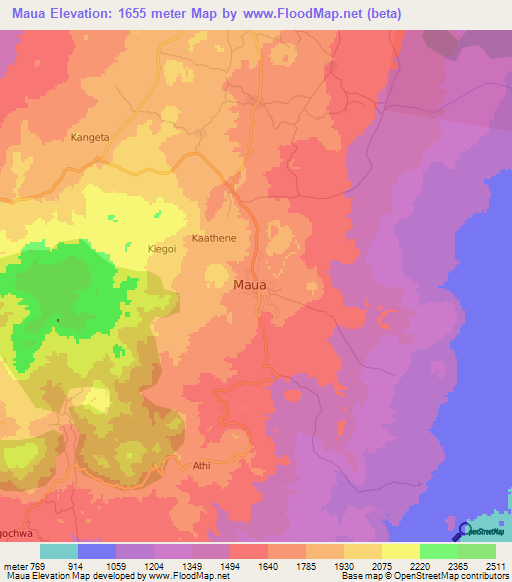 Maua,Kenya Elevation Map