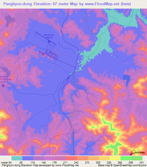 Panghyon-dong,North Korea Elevation Map