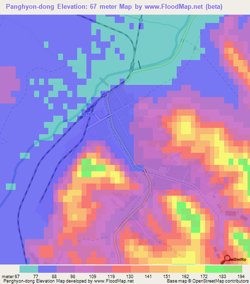 Panghyon-dong,North Korea Elevation Map