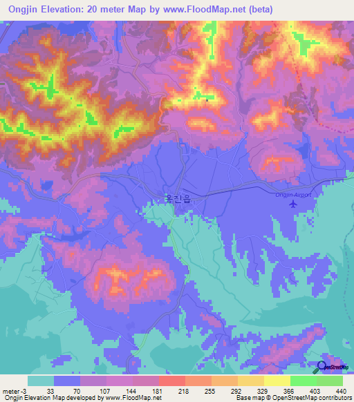 Ongjin,North Korea Elevation Map
