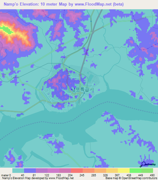 Namp'o,North Korea Elevation Map