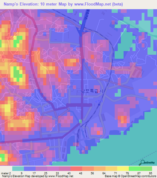 Namp'o,North Korea Elevation Map