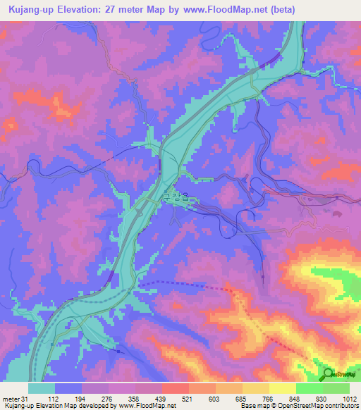 Kujang-up,North Korea Elevation Map