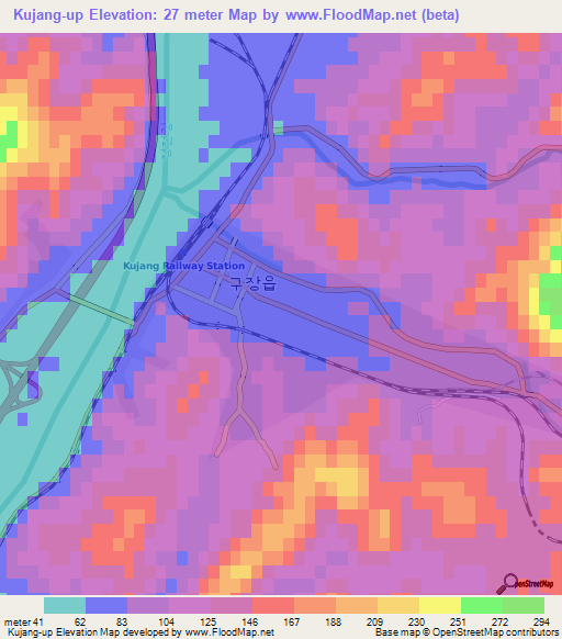 Kujang-up,North Korea Elevation Map