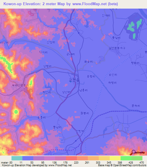 Kowon-up,North Korea Elevation Map