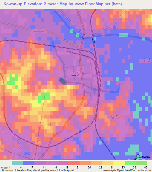 Kowon-up,North Korea Elevation Map
