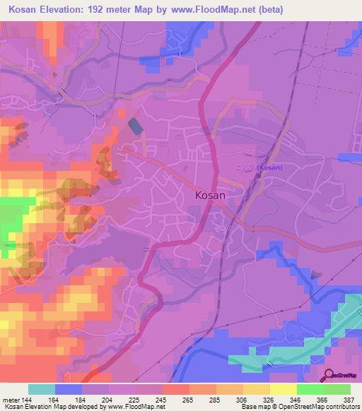 Kosan,North Korea Elevation Map