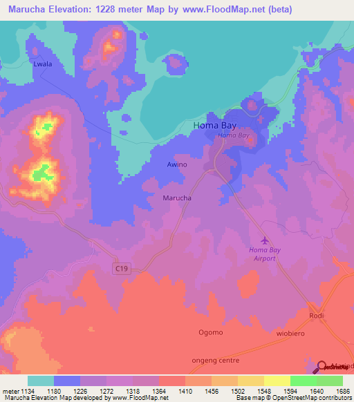 Marucha,Kenya Elevation Map