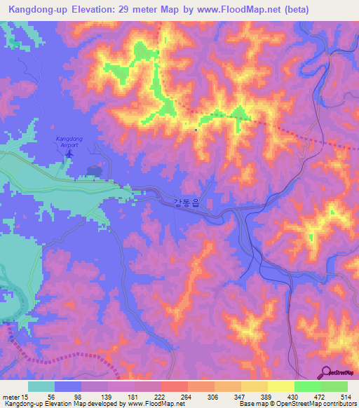 Kangdong-up,North Korea Elevation Map